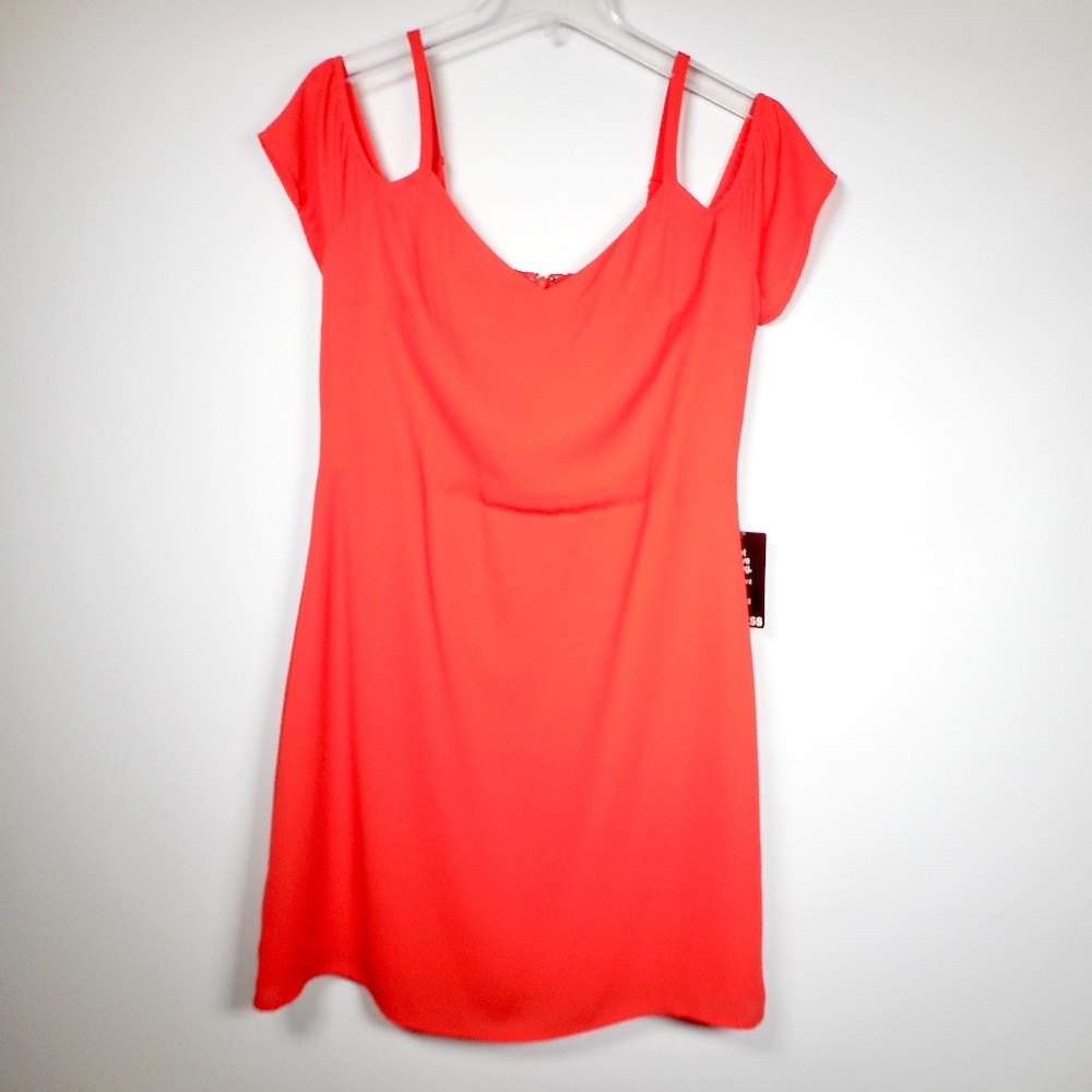 NWT Express Coral Orange Sz 12 Mini Dress Cold Shoulder Lovecore Date Night